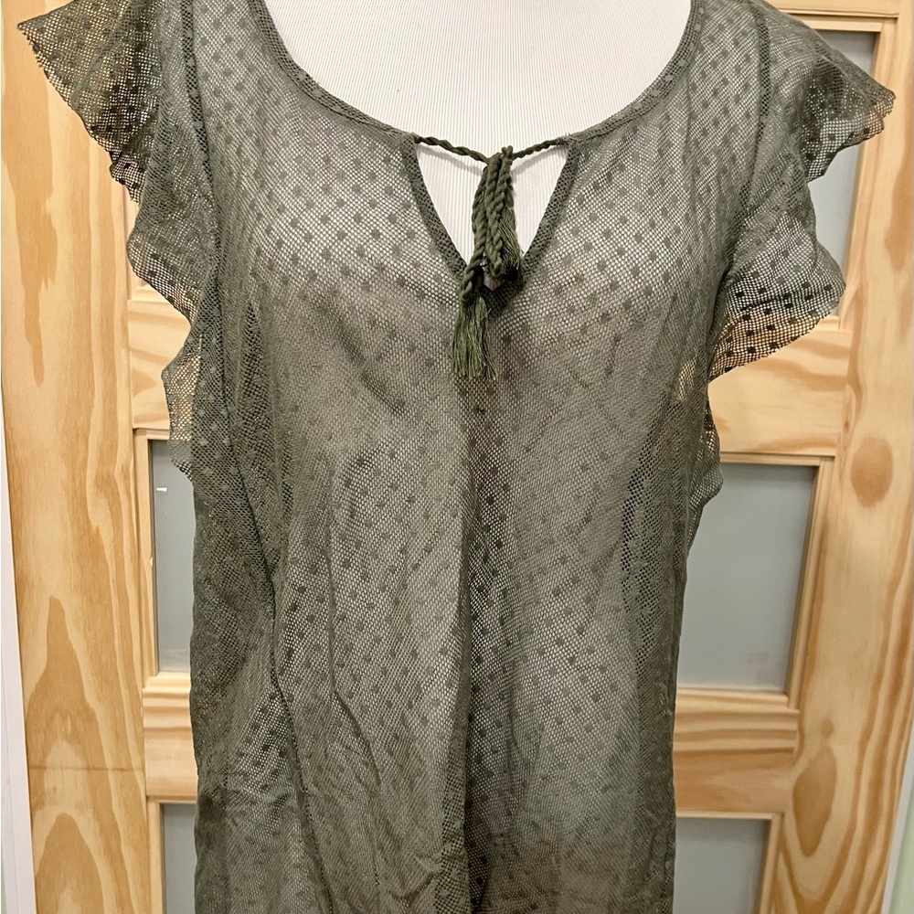 Aerie Olive Green Ruffle Sleeve Women's Top Size L